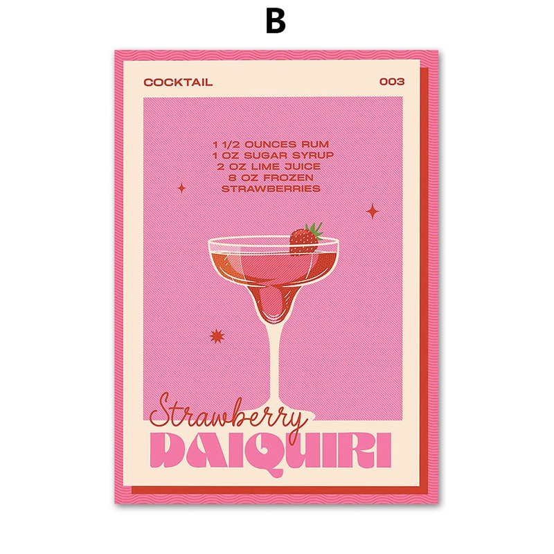 Cute Pink Cocktail Recipe Canvas Prints (multiple styles)