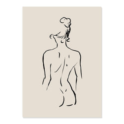 Beige Female Body Line Drawing Canvas