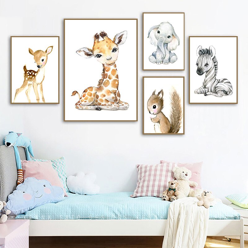 Baby Elephant Giraffe Zebra Rabbit Tiger Animal Nursery Posters ( + multiple styles)