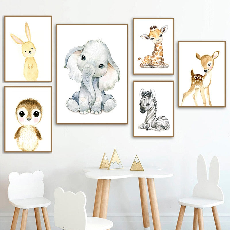 Baby Elephant Giraffe Zebra Rabbit Tiger Animal Nursery Posters ( + multiple styles)