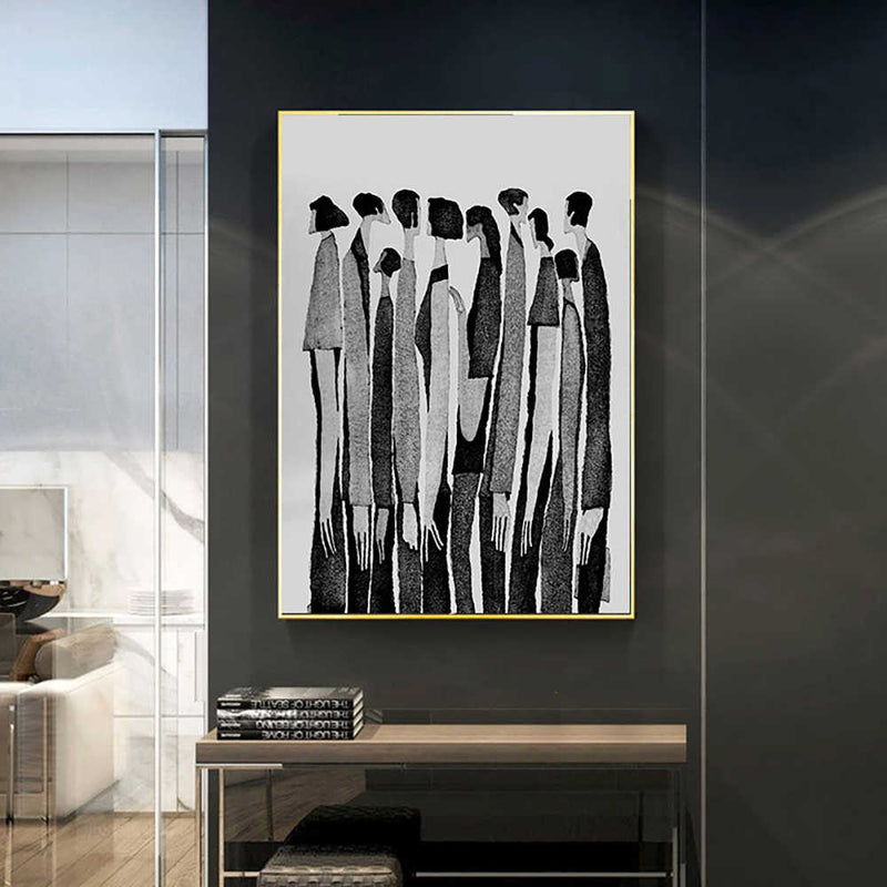 Modern Black And White Crowd Canvas Artwork