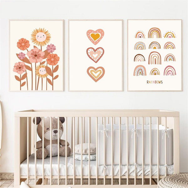 Three Pastel Hearts Baby Room Nursery Wall Art