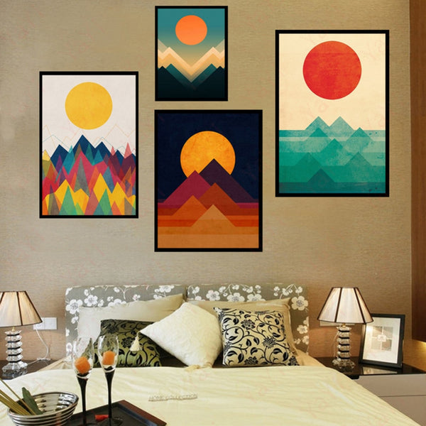 Illustration Vivid Sun And Mountains Prints