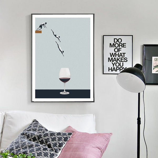 Illustrated Wine Diver Canvas Wall Art