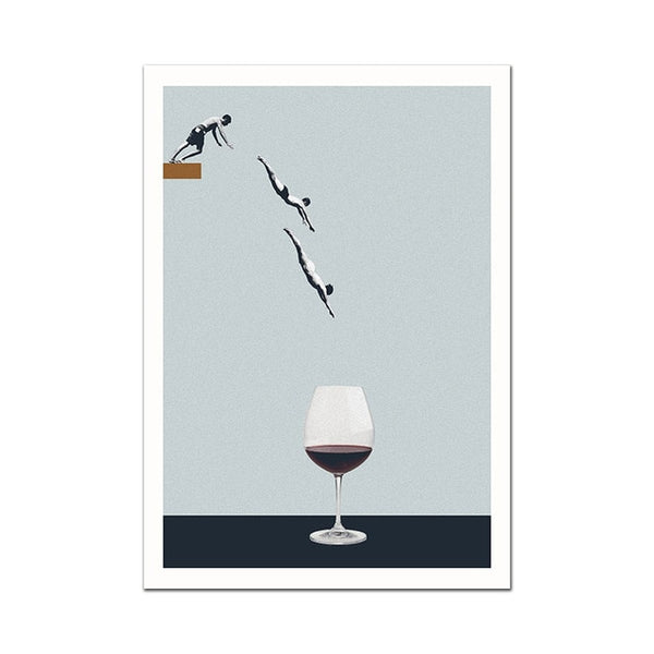 Illustrated Wine Diver Canvas Wall Art