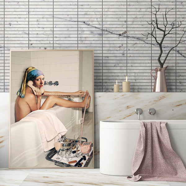 Girl With A Pearl Earring In A Tub Canvas