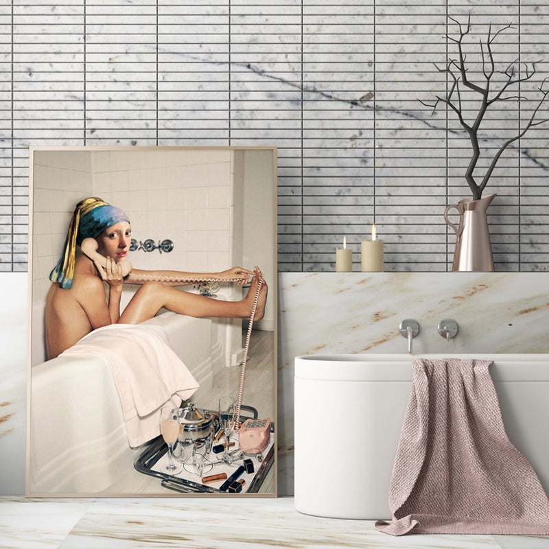 Girl With A Pearl Earring In A Tub Canvas