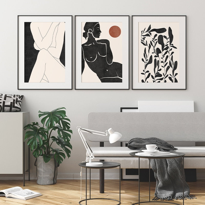 Abstract Nude Woman Line Drawing Canvas