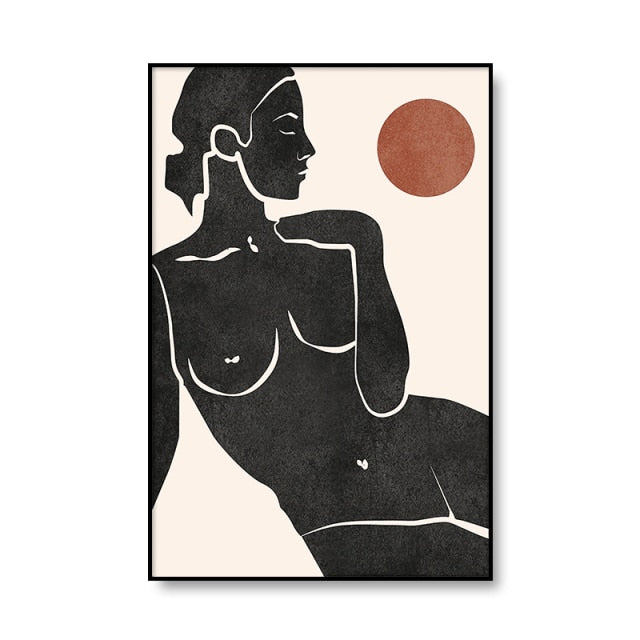 Abstract Nude Woman Line Drawing Canvas