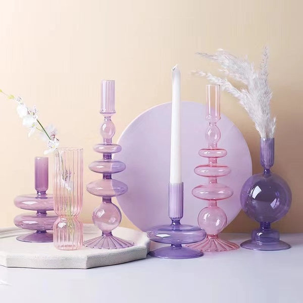 Glass Candle Holders Purple Edition