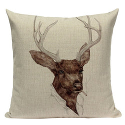 Linen Cushion Cover With Animal Print - Deer