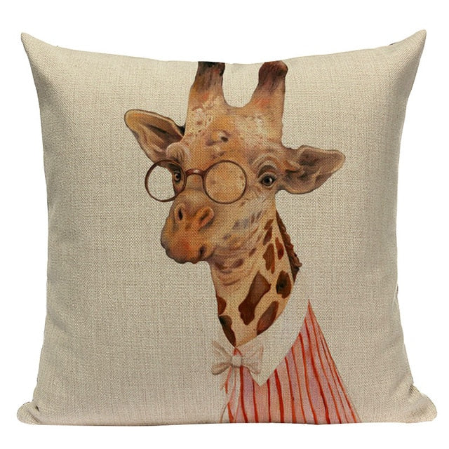 Linen Cushion Cover With Animal Print - Giraffe