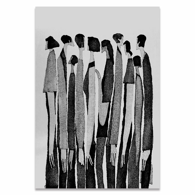 Modern Black And White Crowd Canvas Artwork